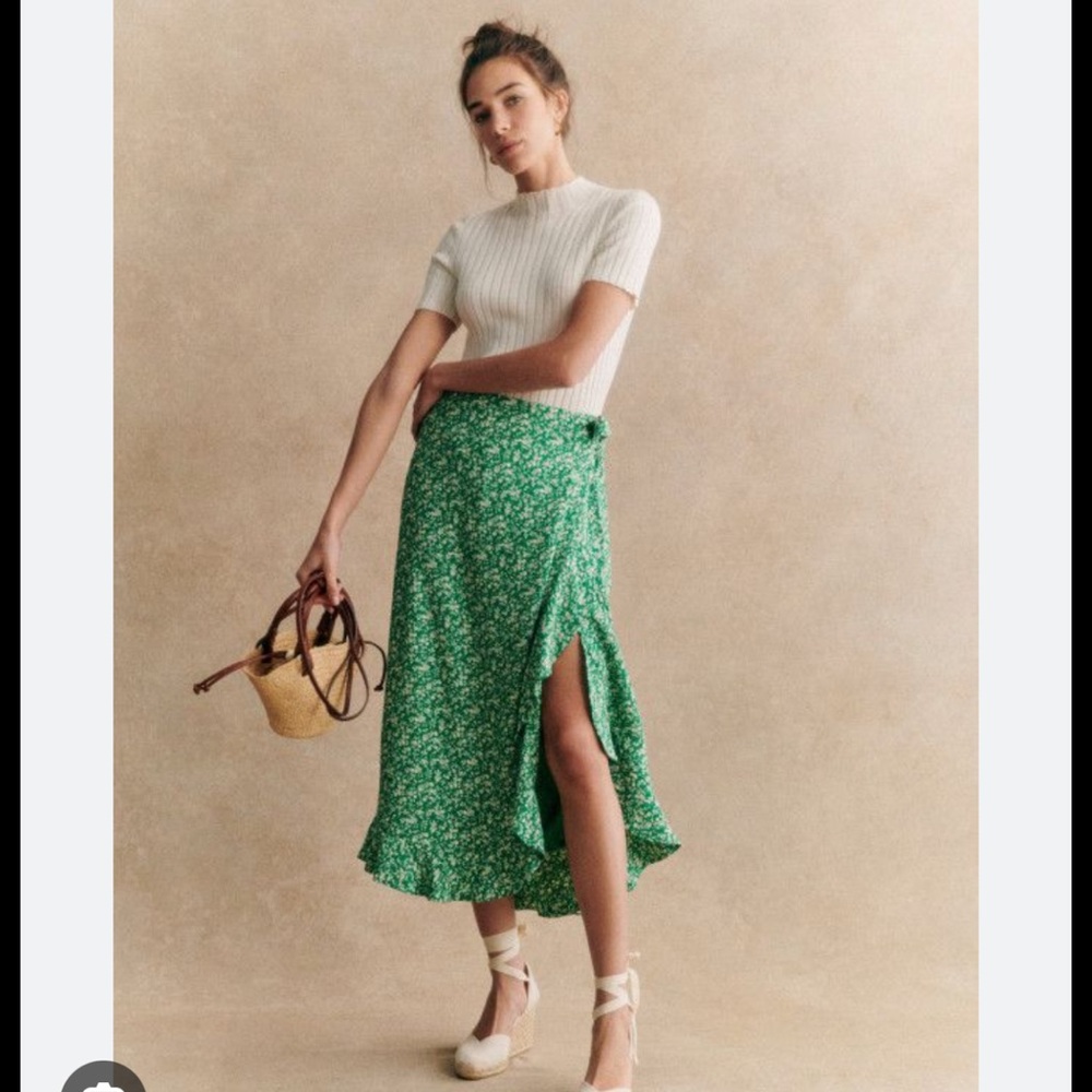 Green Floral Midi Wrap Skirt